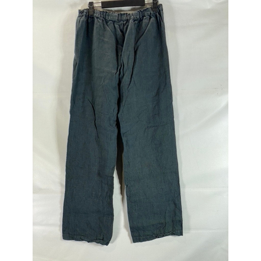 SUSANNA DAVIS Women's Blue Pure Linen Wide-Leg Pant SZ S