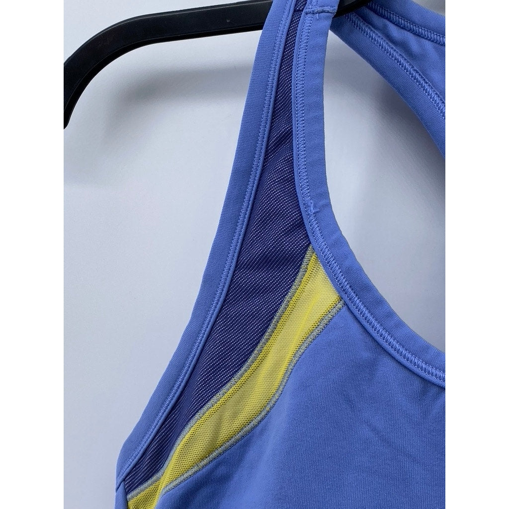 UNBRANDED Women's Blue-Yellow Striped Racerback Sports Bra SZ S