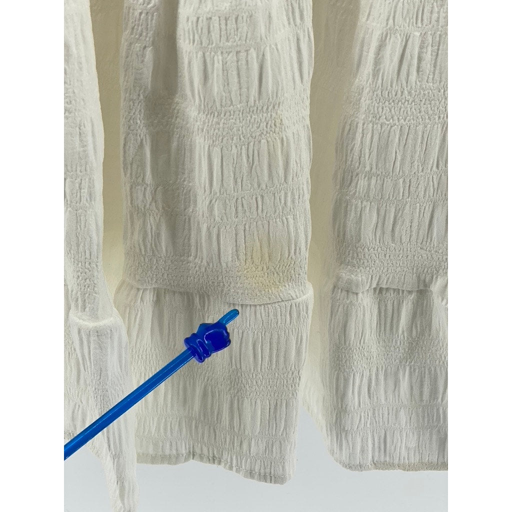 UNBRANDED Women's White Square-Neck Spaghetti Strap Tiered Mini Dress SZ S
