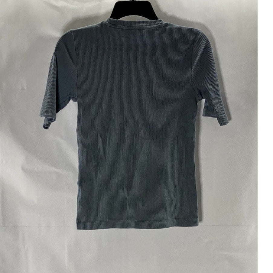 MUJI Women's Gray Crewneck Ribbed Short Sleeve Lightweight Top SZ XS