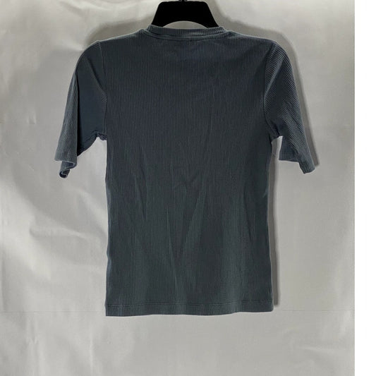 MUJI Women's Gray Crewneck Ribbed Short Sleeve Lightweight Top SZ XS