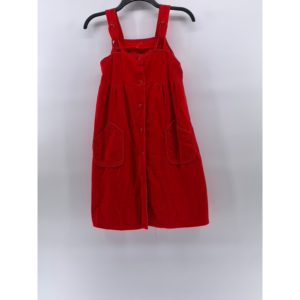 UNBRANDED Women's Red Corduroy Button-Up Adjustable A-line Overall Dress SZ S