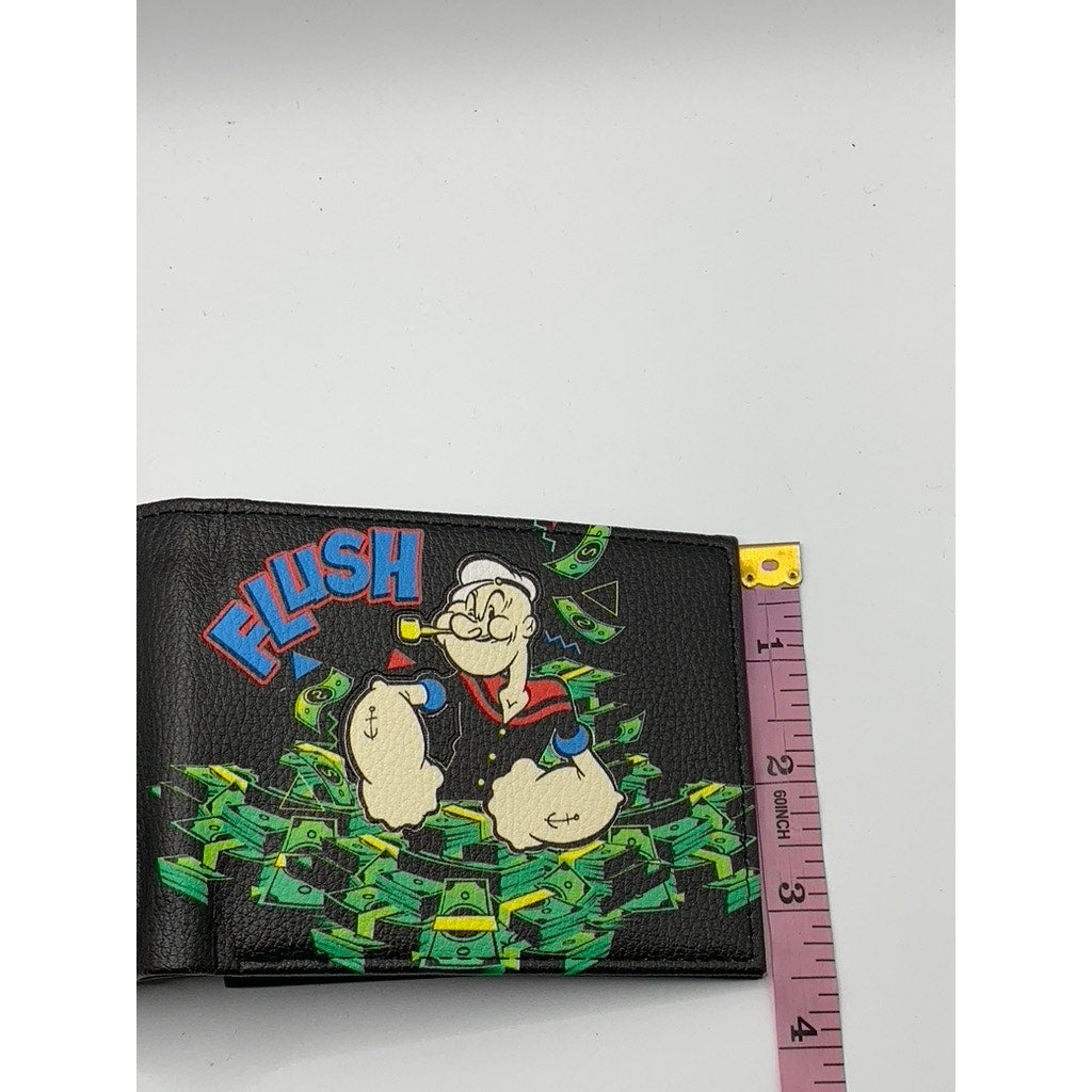 POPEYE THE SAILOR THE LEGEND Men's Black Faux-Leather Bi-Fold Flush Wallet
