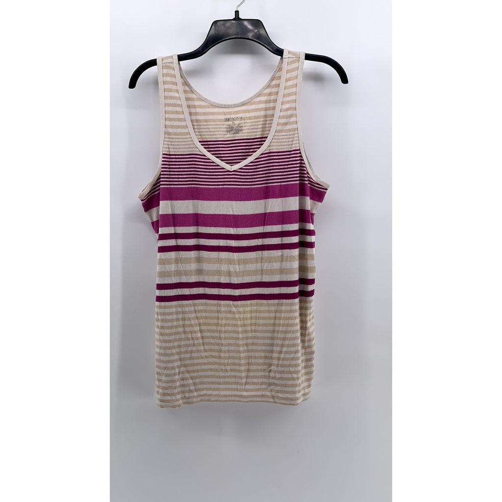 MERONA Women's Beige-Magenta Striped Ribbed Tank Top SZ XL
