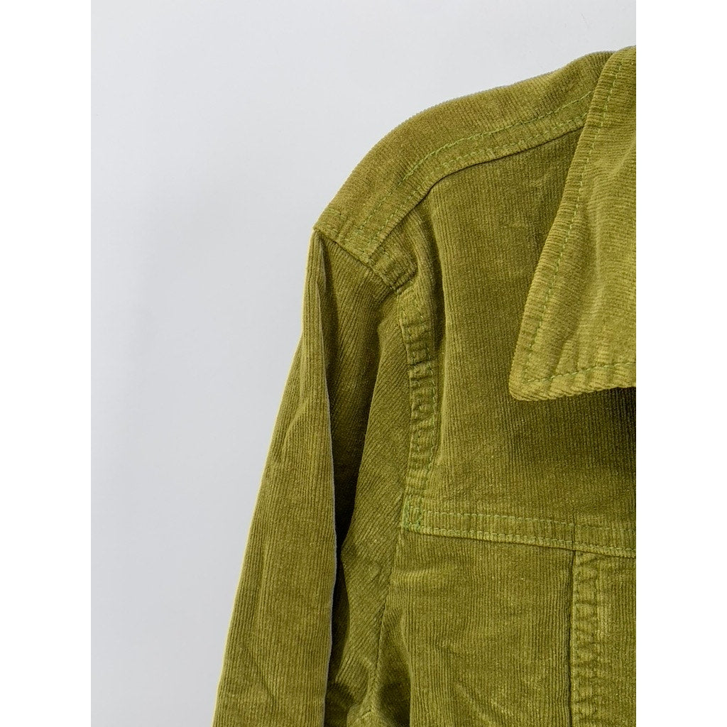 LIVE A LITTLE Women's Vintage Green Olive Corduroy Shirt Button Jacket SZ PL