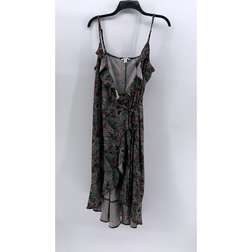 BAR III Women's Plus Black-Multi Printed Ruffle Wrap Dress SZ 0X