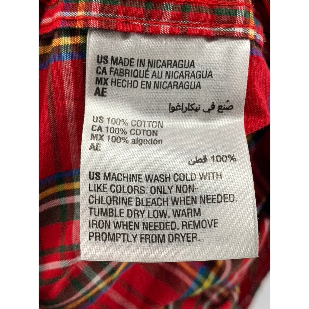 CLUB ROOM Men's Red-Green Plaid Regular-Fit Button-Up Long Sleeve Shirt SZ 17.5