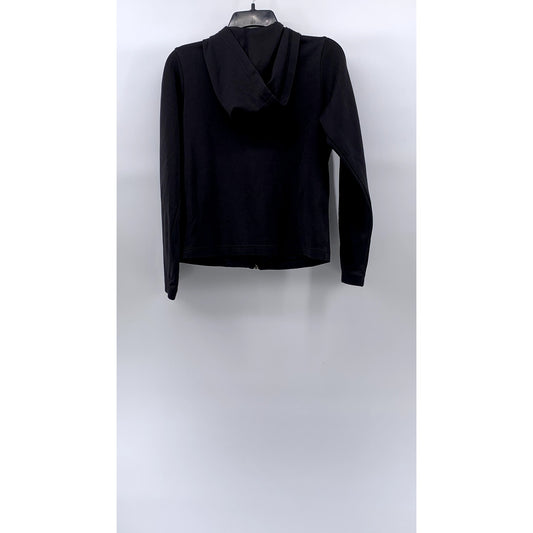 ADIDAS Women's Black Mesh Zip-Up Long Sleeve Active Hooded Jacket SZ M