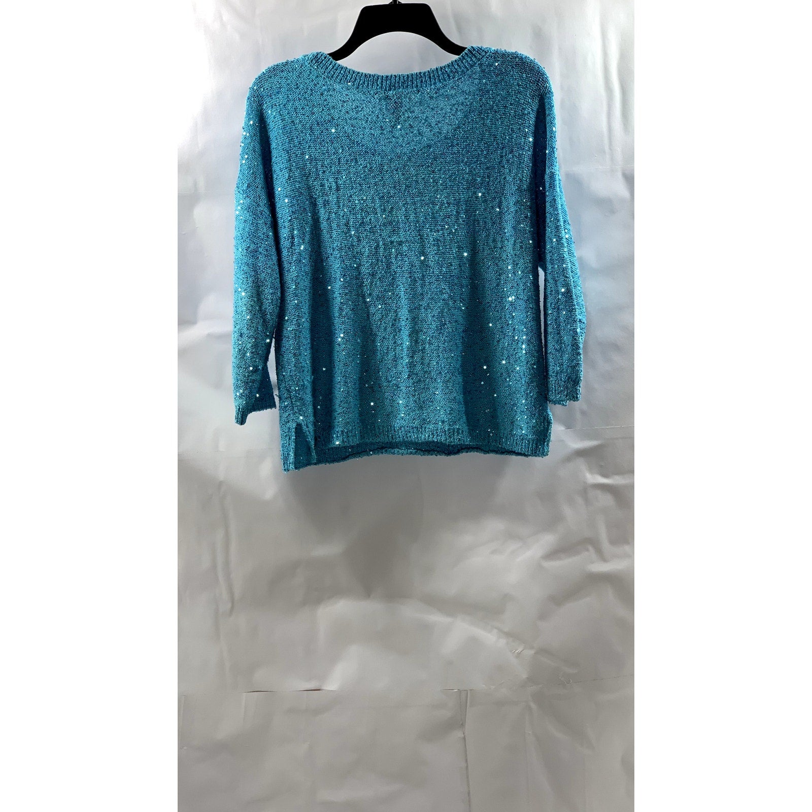 INC INTERNATIONAL CONCEPTS Women's Blue Knit Sequin Embellished Sweater SZ M