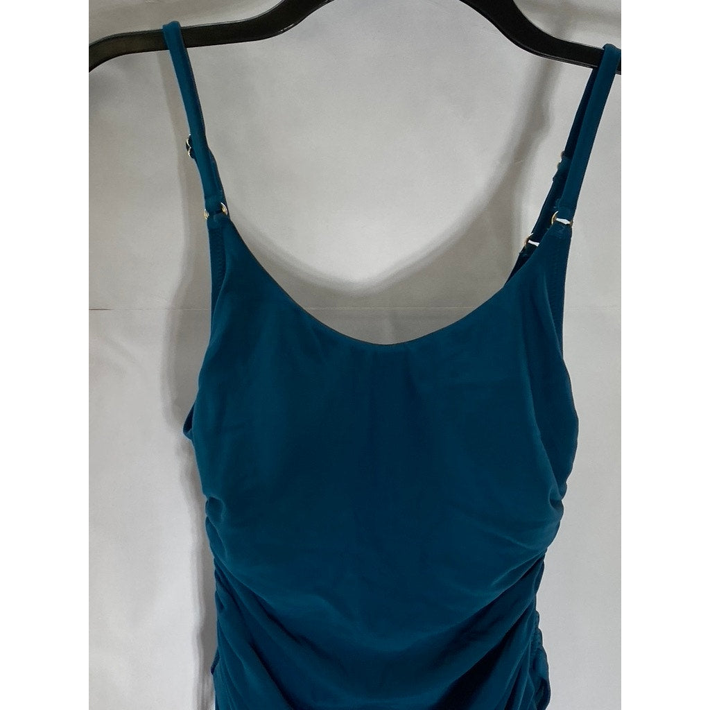 ROBIN PACCONE Women's Pacific Blue Aubrey Lingerie Side-Ruched Tankini Top SZ S