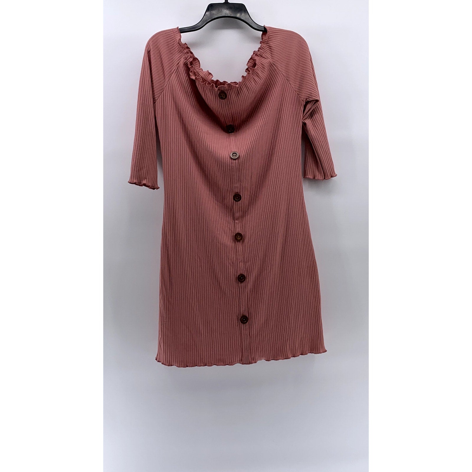 LOVE J Women's Plus Size Pink Ribbed Short Sleeve Bodycon Mini Dress SZ 1X