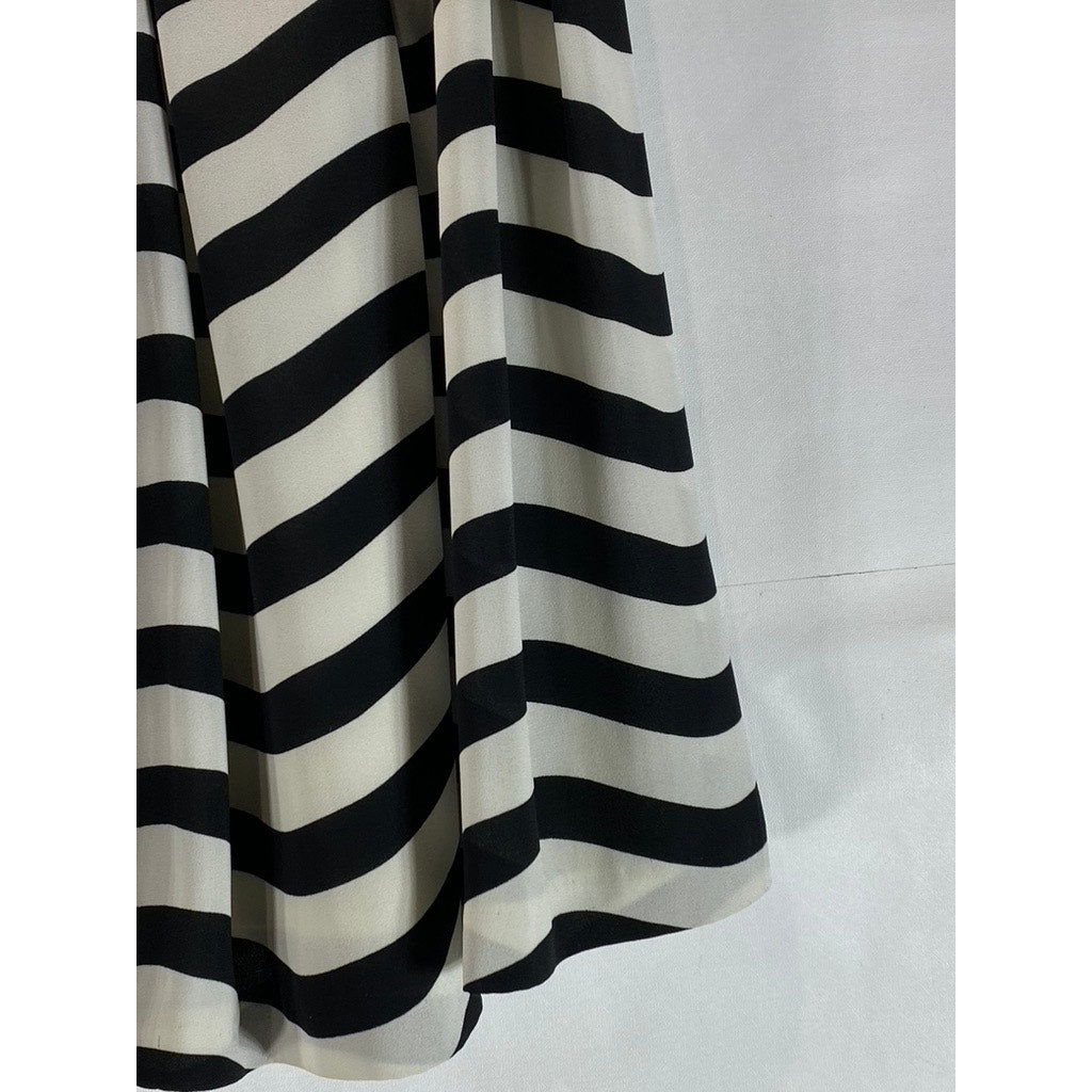 BANANA REPUBLIC Women's Petite White/Black Striped Pleated Mini Skirt SZ 0/P