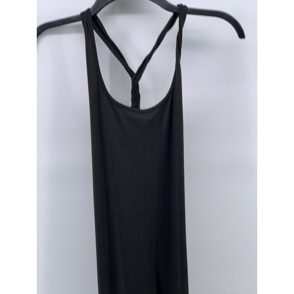 UNBRANDED Women's Black Solid Scoop-Neck Cross-Back Flare Jumpsuit SZ S