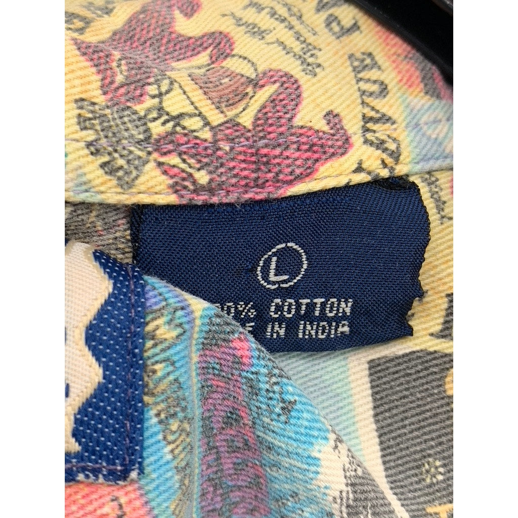 LEE Men's Vintage 90's Printed Regular-Fit Button-Up Long Sleeve Shirt SZ L