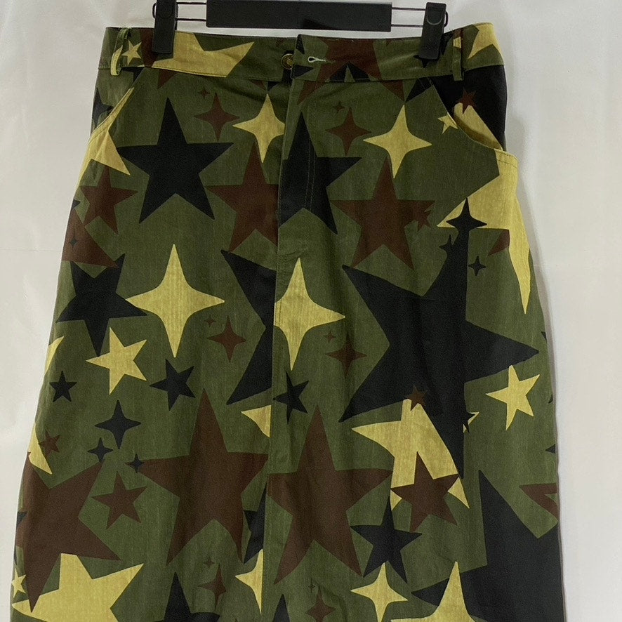 HENGSHENG JEANS Women's Army Green Star Print Military Style Straight Skirt SZ M