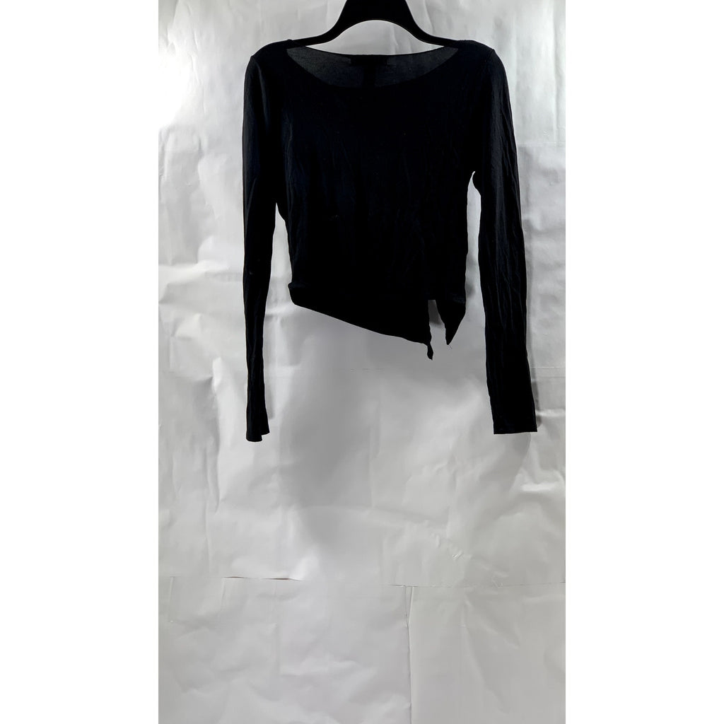 FOREVER 21 Women's Black Asymmetrical Cutout Button Long Sleeve Crop Top SZ M