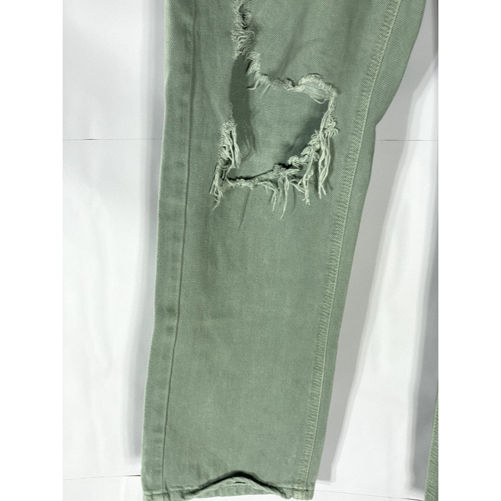 AMERICAN EAGLE Women's Green Distressed Regular-Fit Straight-Leg Denim Jean SZ 8