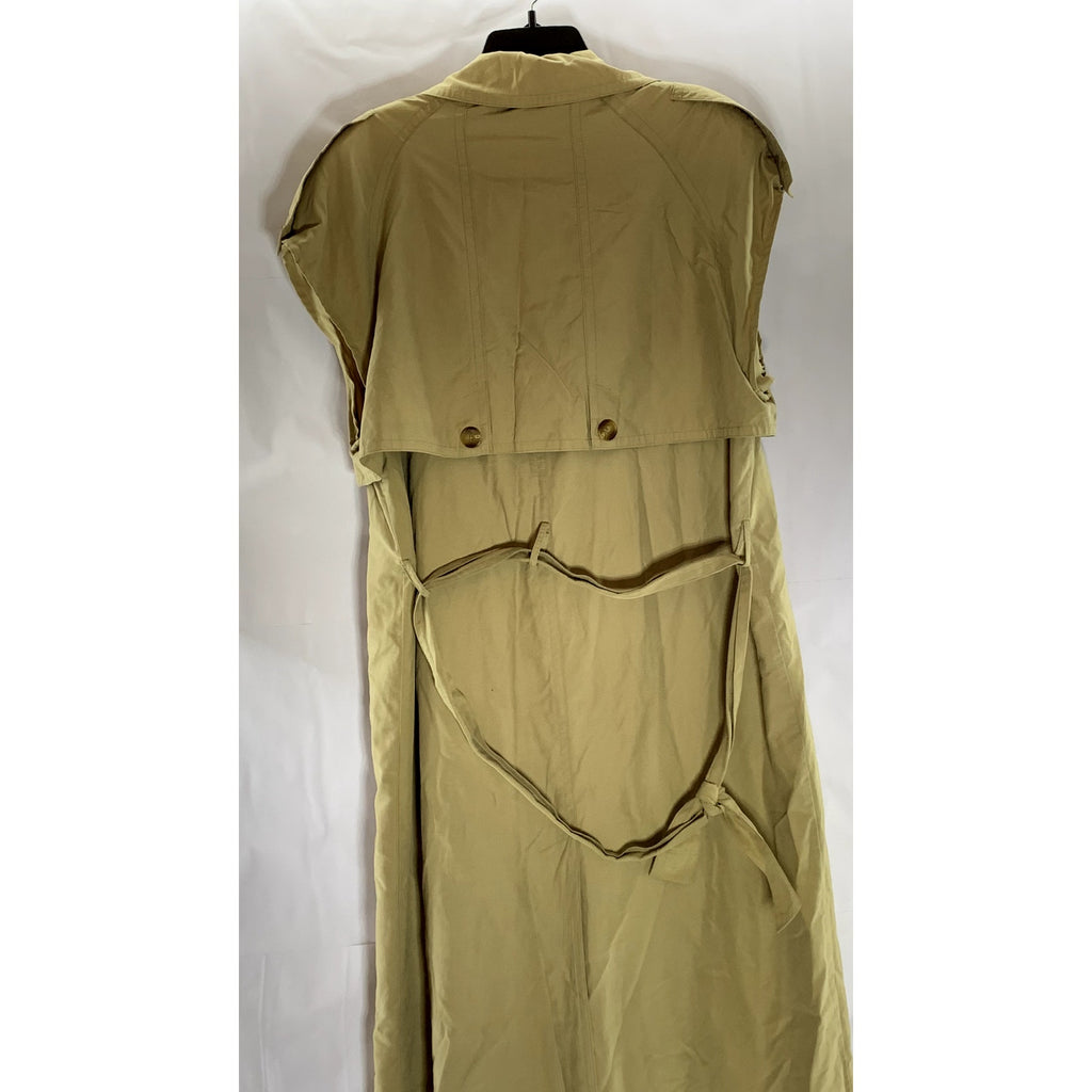 NEW FAST Women's Tan Button-Front Belted Sleeveless Trench Coat SZ 12