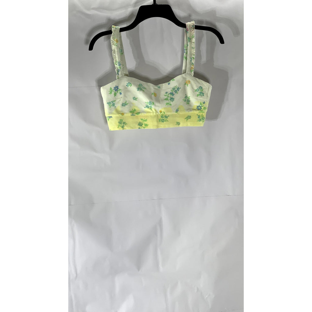 SINCERELY JULES X BANDIER Women's White-Yellow Floral Ruffle-Sleeve Bralette SZM