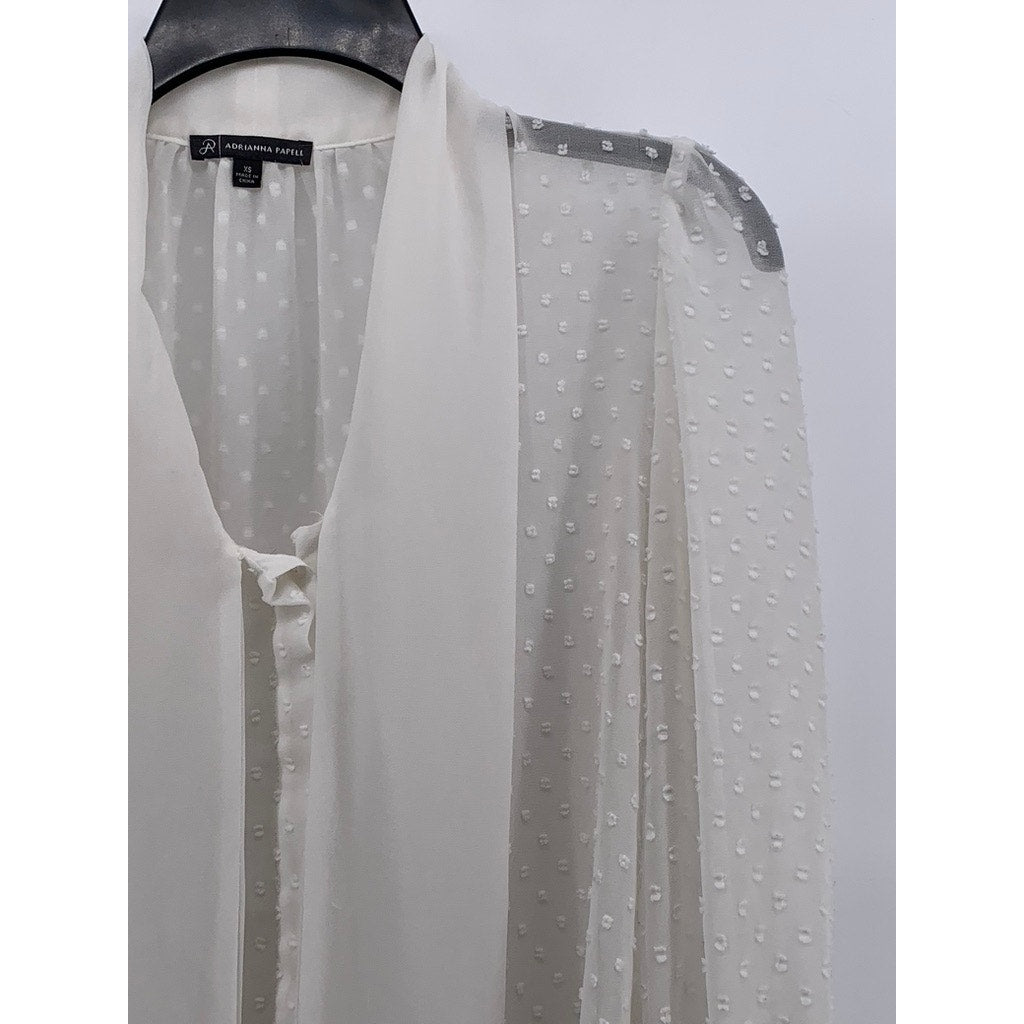 ADRIANNA PAPELL Women's White Textured Dot Long Sleeve Top SZ XS