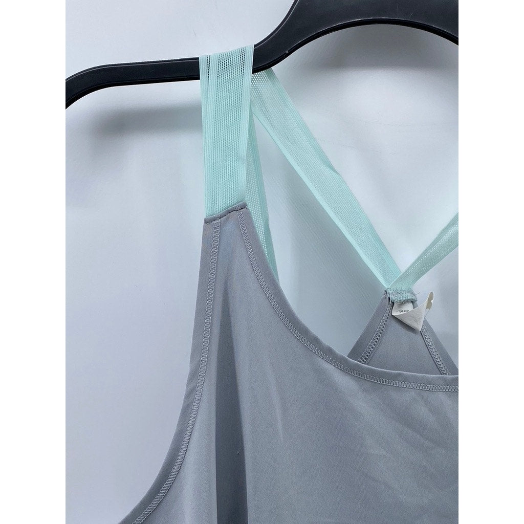 UNDER ARMOUR Women's Gray-Blue Mesh Cross-Strap Loose-Fit Tank Top SZ L