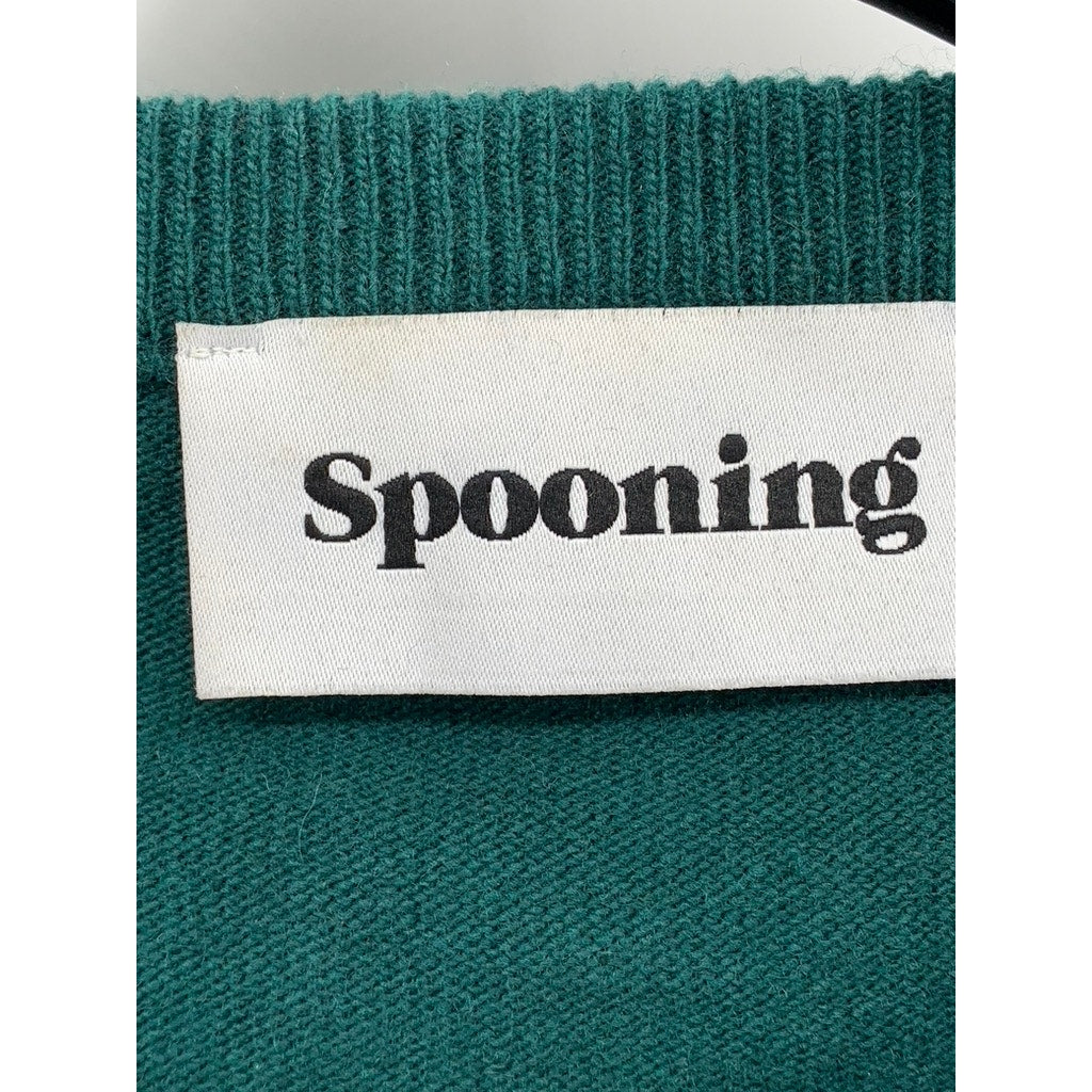 SPOONING Women's Green Knit Wool Primary Club Button-Up Cropped Cardigan SZ S