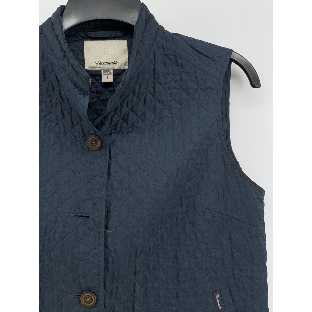 FACONNABLE Women's Navy Quilted Sleeveless Button-Up Vest SZ S