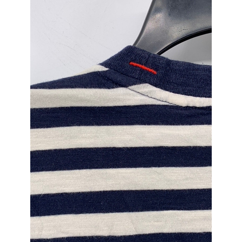 GUESS Men's Navy-White Striped Embroidered Short Sleeve T-Shirt SZ S