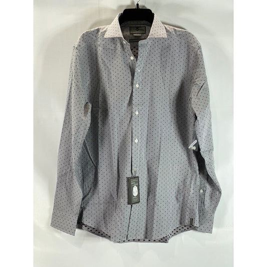 BLACK & BROWN 1826 Men's Grey Printed 80'S 2-Ply Slim-Fit Dress Shirt SZ 15.5/35