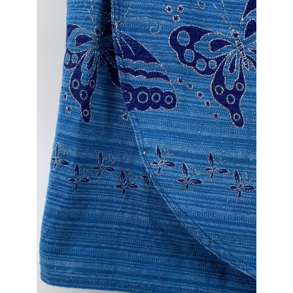 WITCH ROCK Women's Blue Butterfly Glitter Knit Wrap Mini Skirt SZ OS