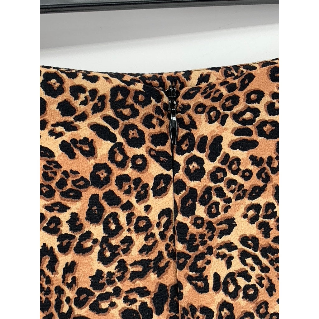 PRIMARK Women's Brown Leopard Print Straight Mini Skirt SZ 4