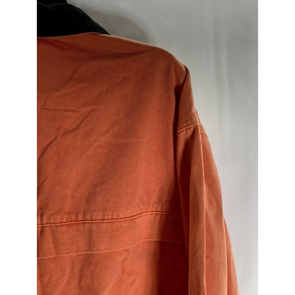 BERSHKA Men's Orange Cotton Four-Pocket Zip-Up Denim Jacket SZ S