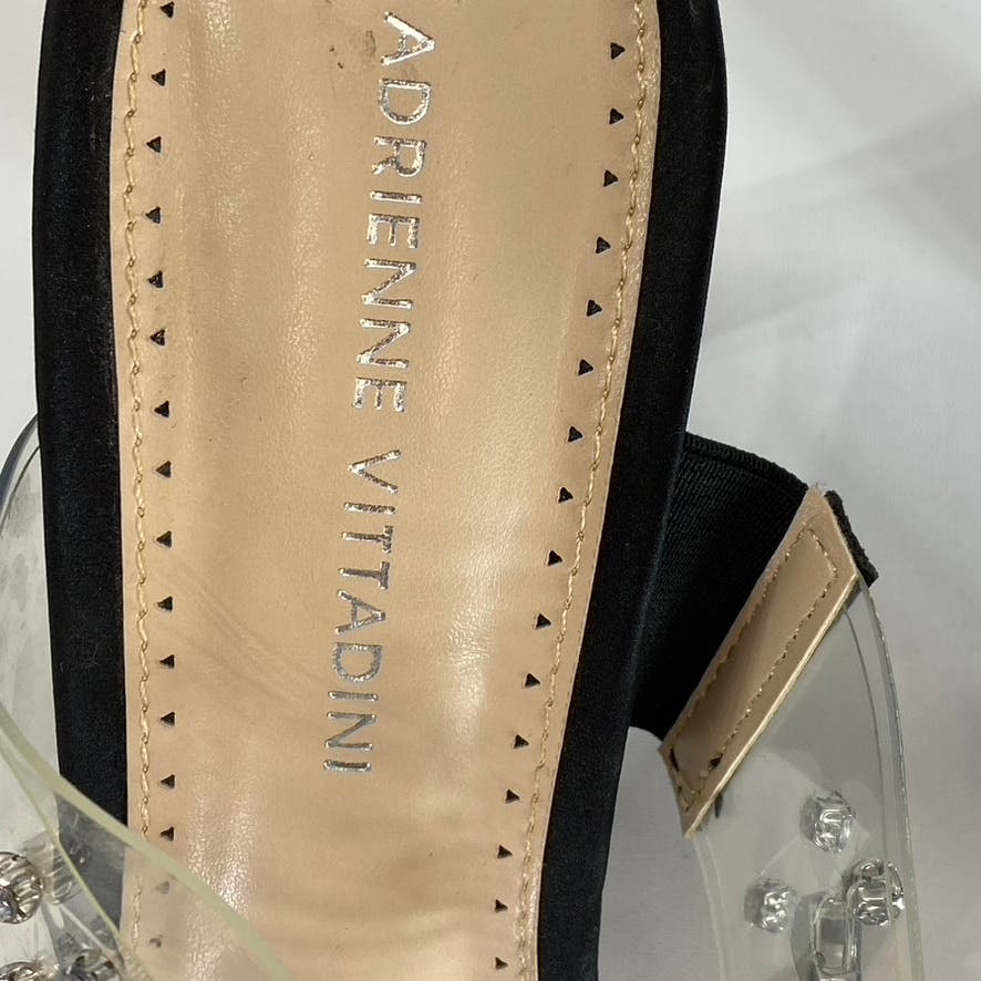 ADRIENNE VITTADINI Women's Black Rhinestone Gothic Block-Heel Sandals SZ 9.5