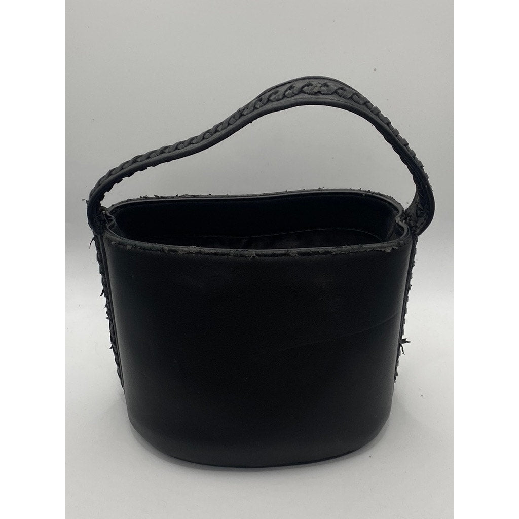 FREE PEOPLE Women’s Black Faux-Leather Braided-Strap Square Top-Handle Bag SZ OS