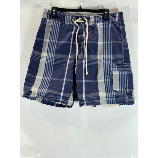 J.CREW Men's Blue Plaid Pull-On Original Long Board Swim Shorts SZ 33