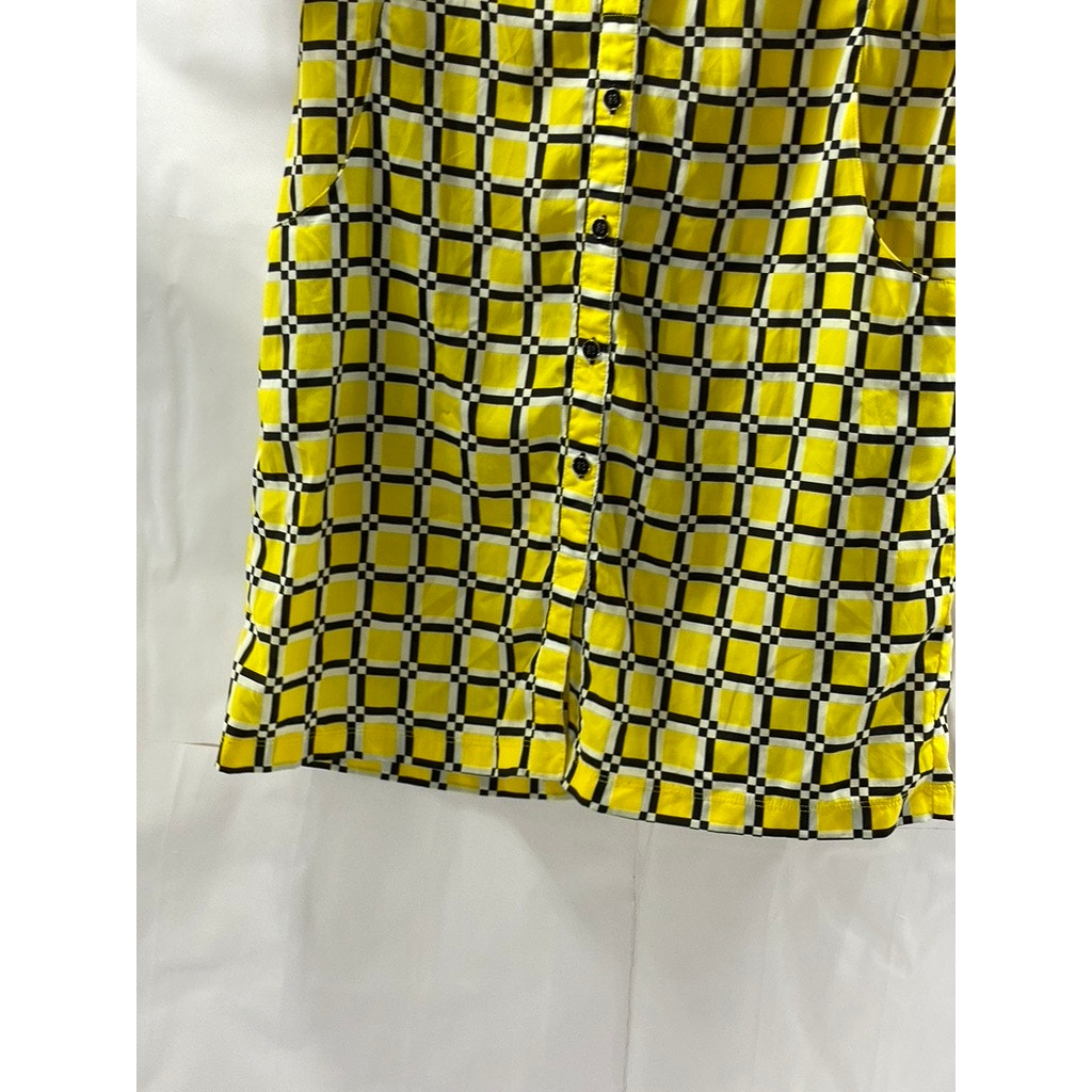 NEW YORK & COMPANY Women's Yellow/Black Honeycomb Button-Up Shirt Dress SZ M