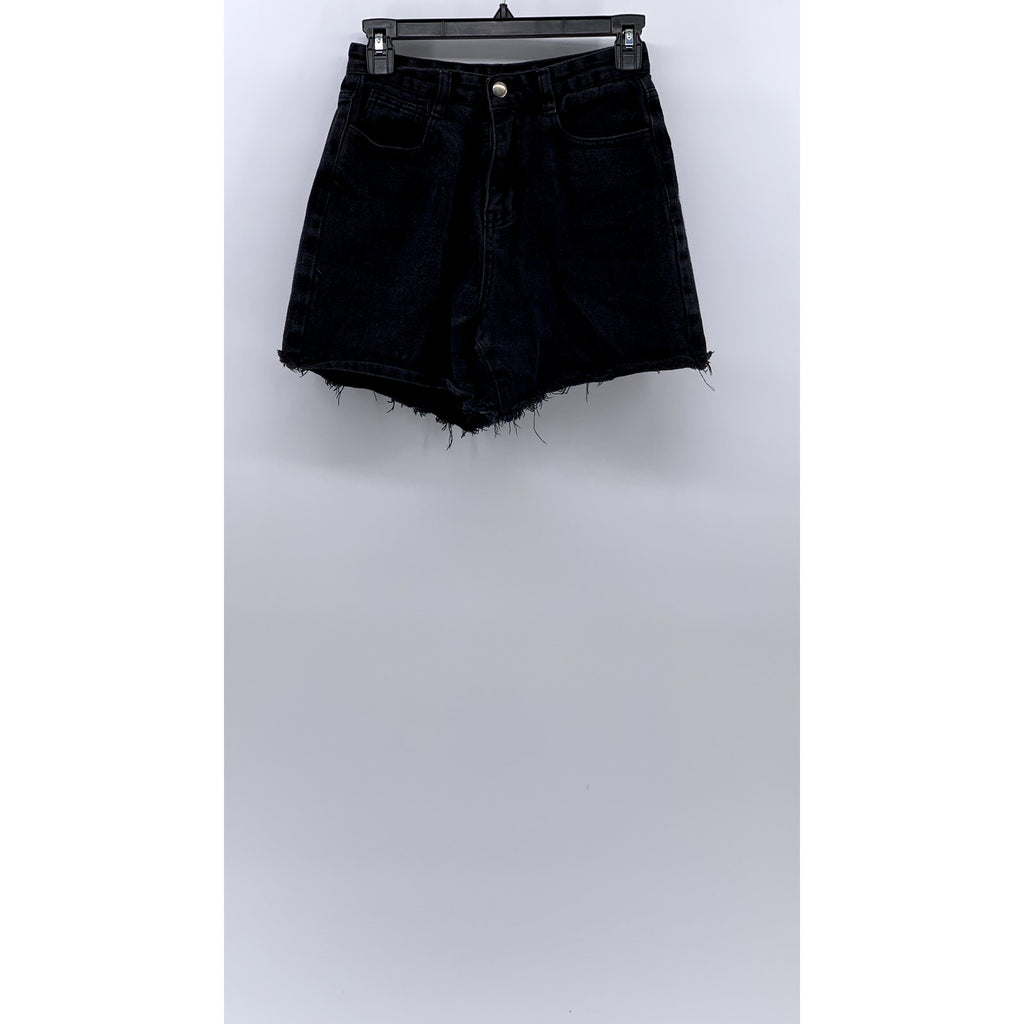 OAK+FORT Women's Black Frayed Denim High-Rise Shorts SZ S