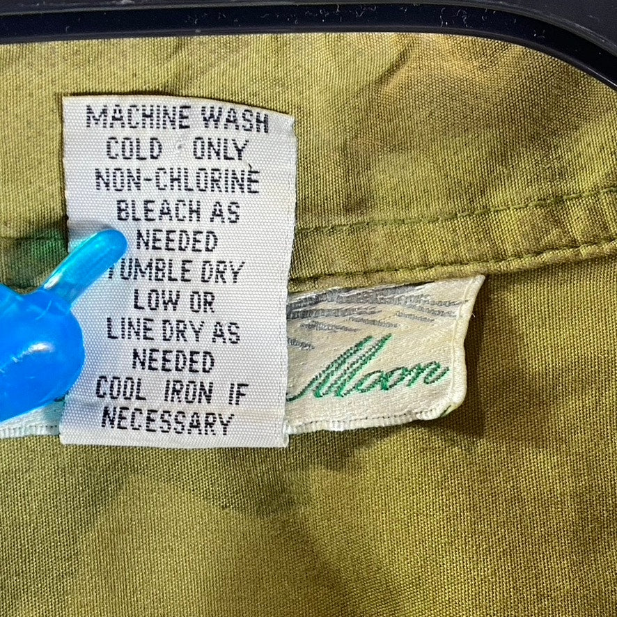 PINEAPPLE MOON Men's Vintage Olive Green Hawaiian Button Down Short SLeeve SZ M