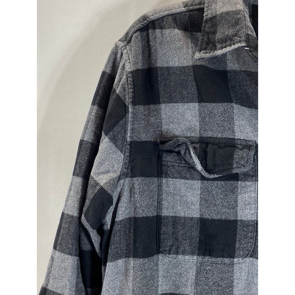 AMERICAN EAGLE Men's Gray/Black Plaid Super Soft Flannel Button-Up Shirt SZ M