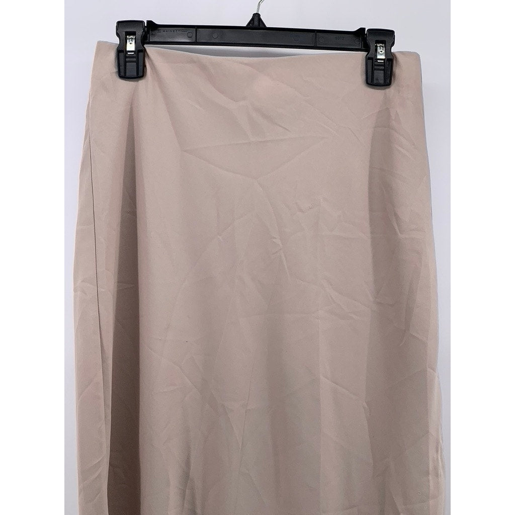 A NEW DAY Women's Beige Satin Like Side-Slit Straight-Midi Skirt SZ S