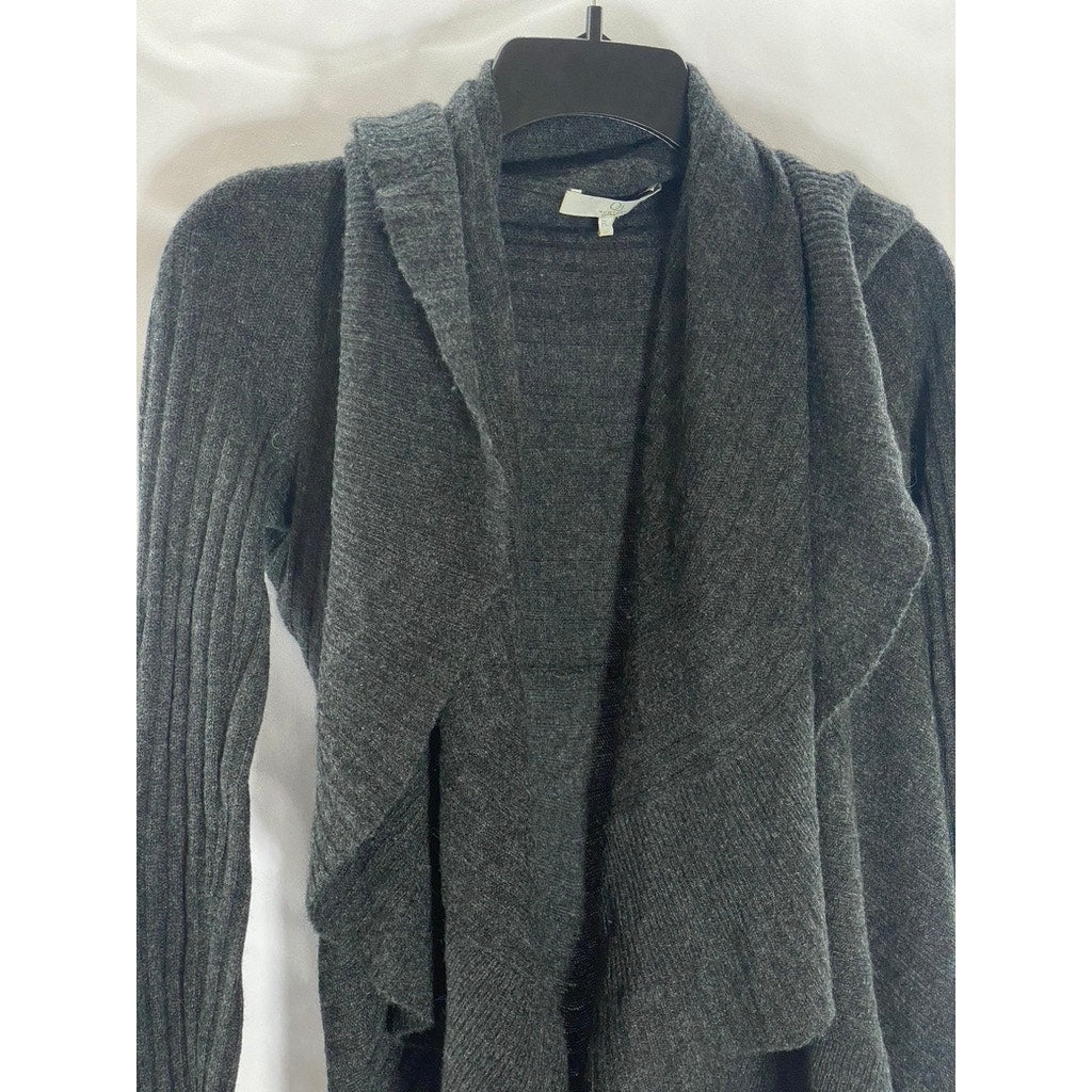 QI NEWYORK Women's Petite Dark Gray Drapey Open-Front Cashmere Cardigan SZ P/L