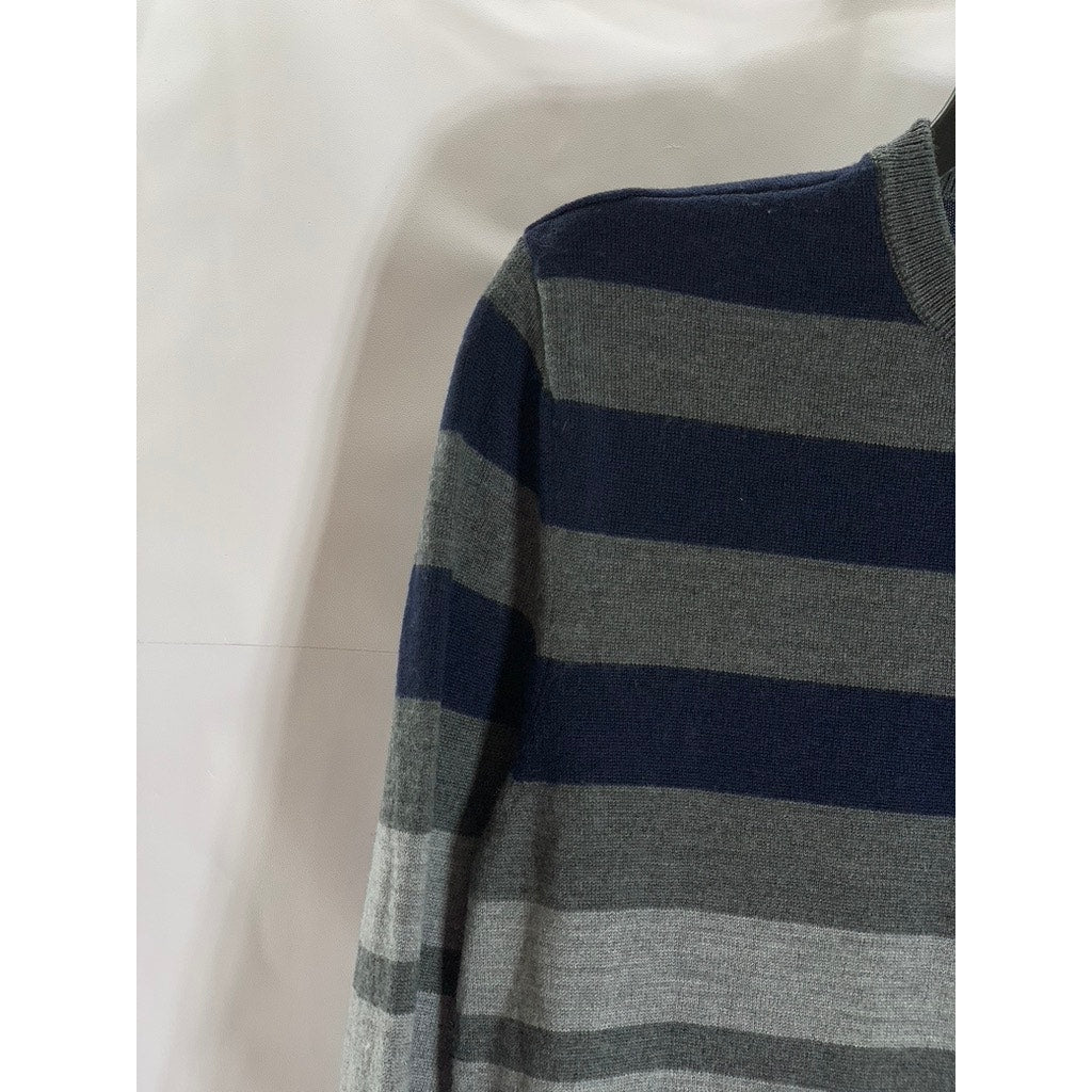CALVIN KLEIN Men's Gray/Blue Wool-Blend Striped Colorblock Crewneck Sweater SZ M