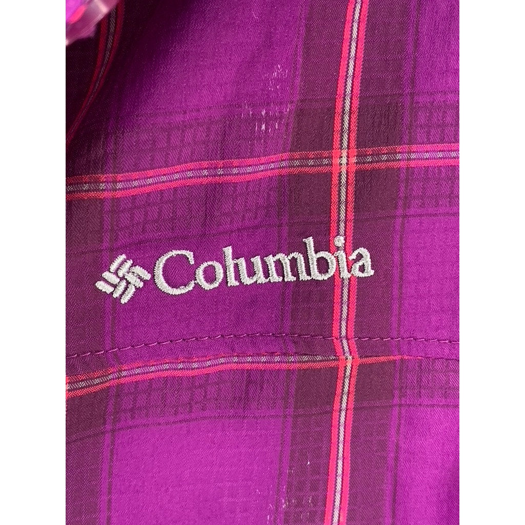 COLUMBIA Women's Purple Plaid Omni-Shade Button-Up Top SZ L