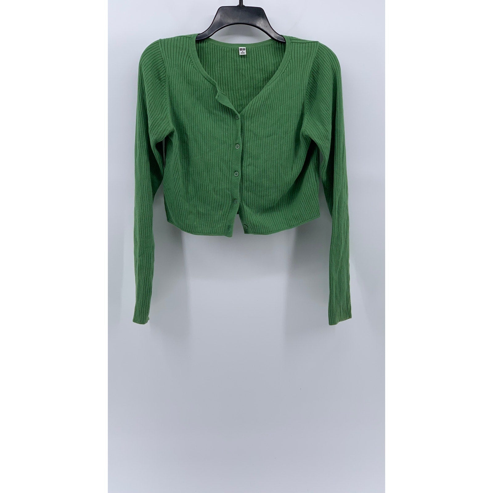 UNIQLO Women's Dark Green Ribbed UV Protection Button-Up Cropped Cardigan SZ M