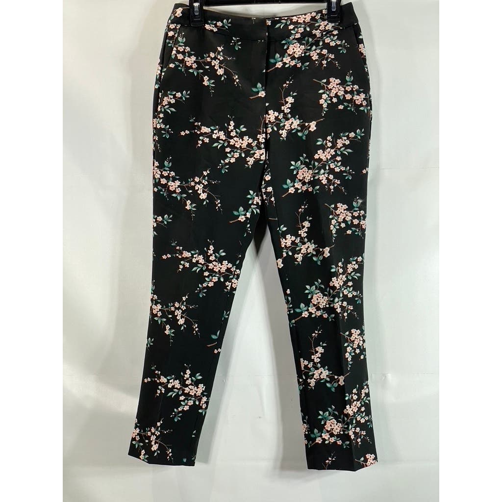 CYNTHIA ROWLEY Women's Black Floral Print Straight-Leg Cropped Pants SZ 4