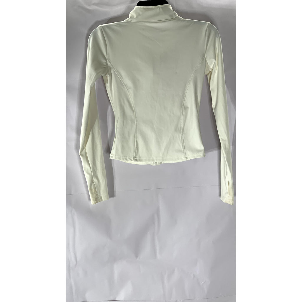 UNBRANDED Women’s White Stand Collar Fitted Zip-Up Sweater SZ XS