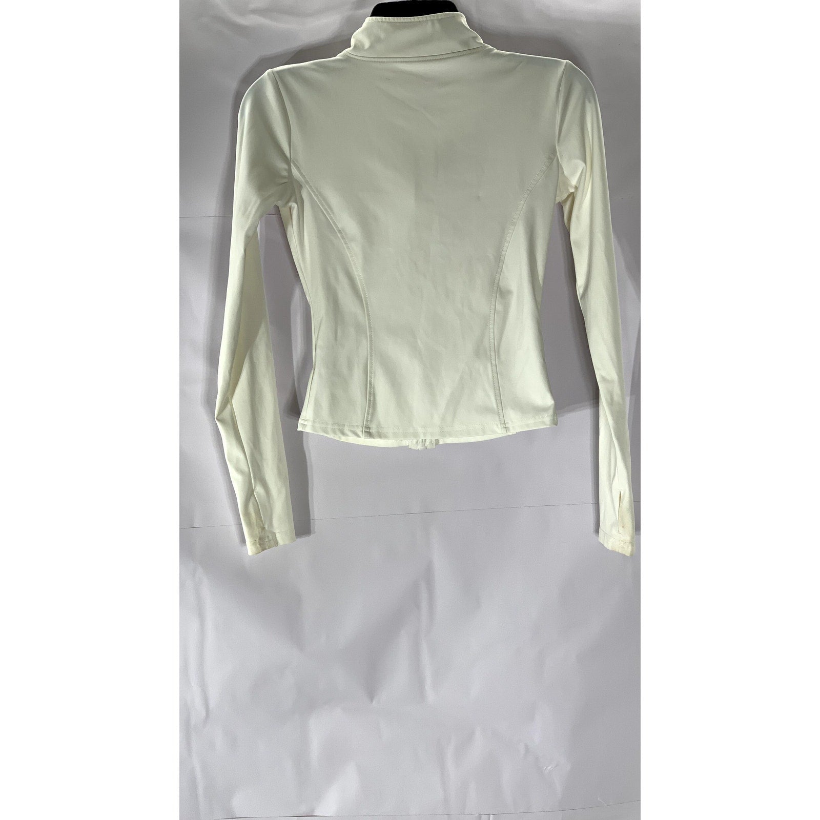 UNBRANDED Women’s White Stand Collar Fitted Zip-Up Sweater SZ XS