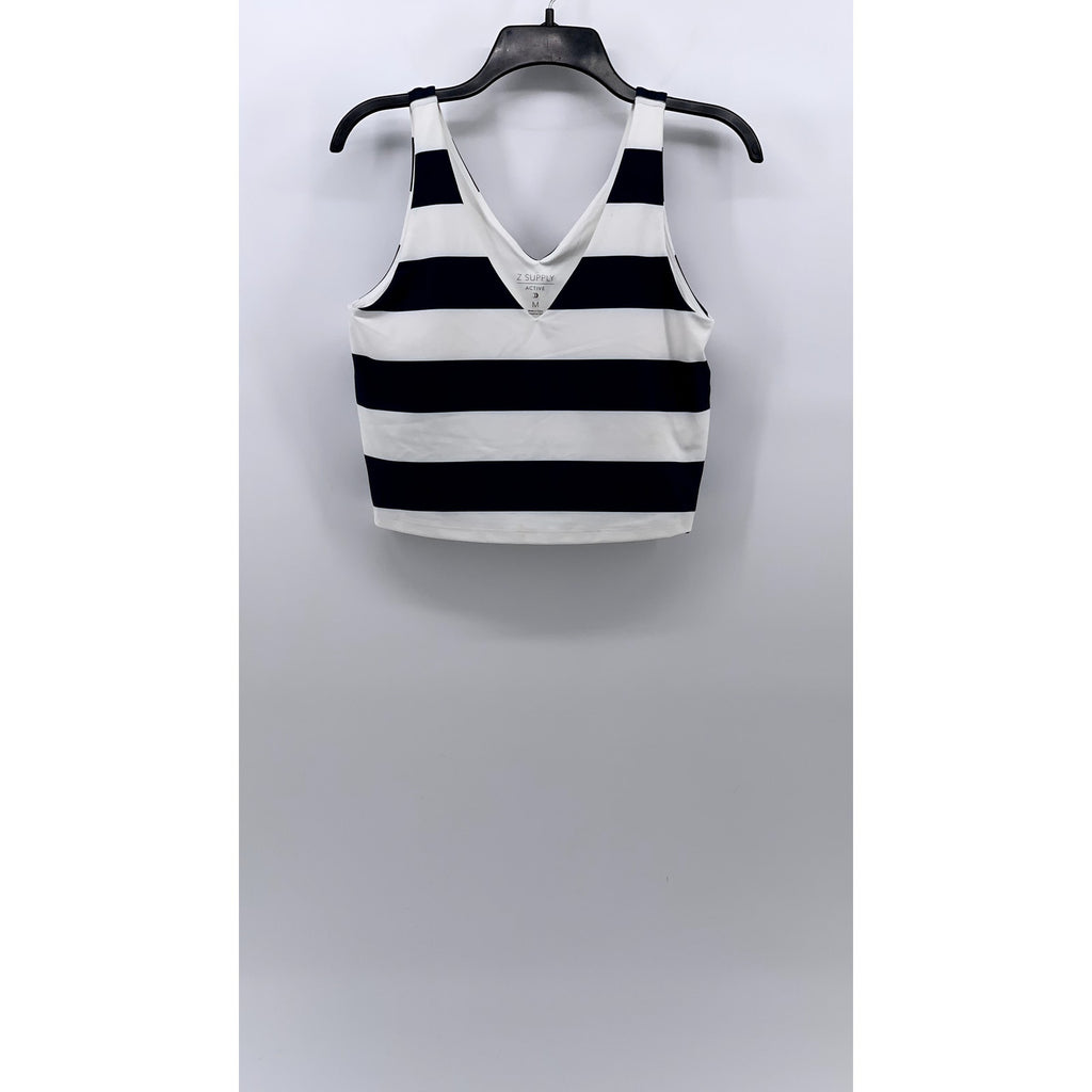 Z SUPPLY Women's Blue-White V-Neck Sleeveless Striped Longline Active Tank SZ M