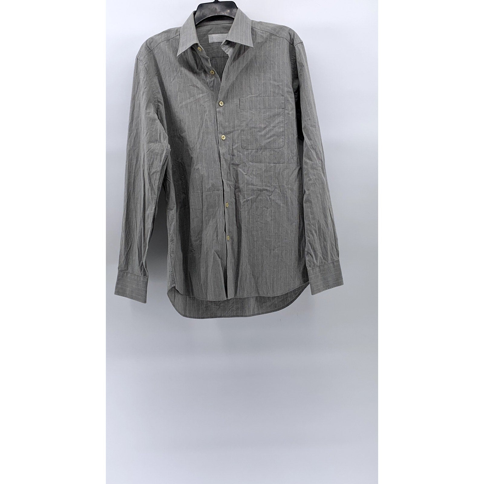 PRADA MILANO Men's Light Gray Striped Button-Up Long Sleeve Shirt SZ 15.5