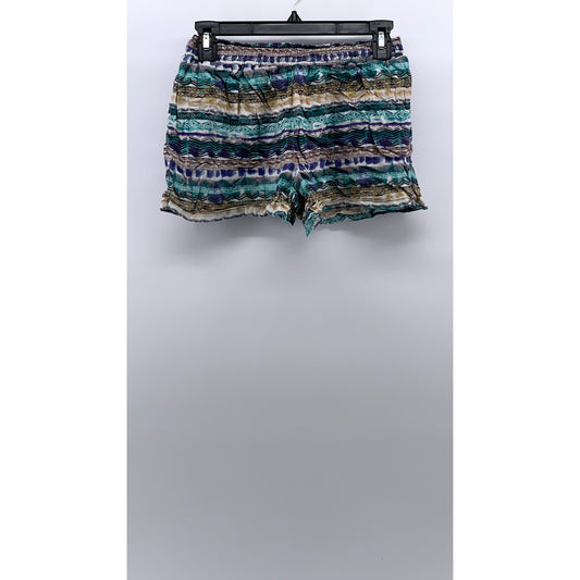ONE CLOTHING Women's Blue-Brown Printed Elastic Waist Pull-On Shorts SZ XS